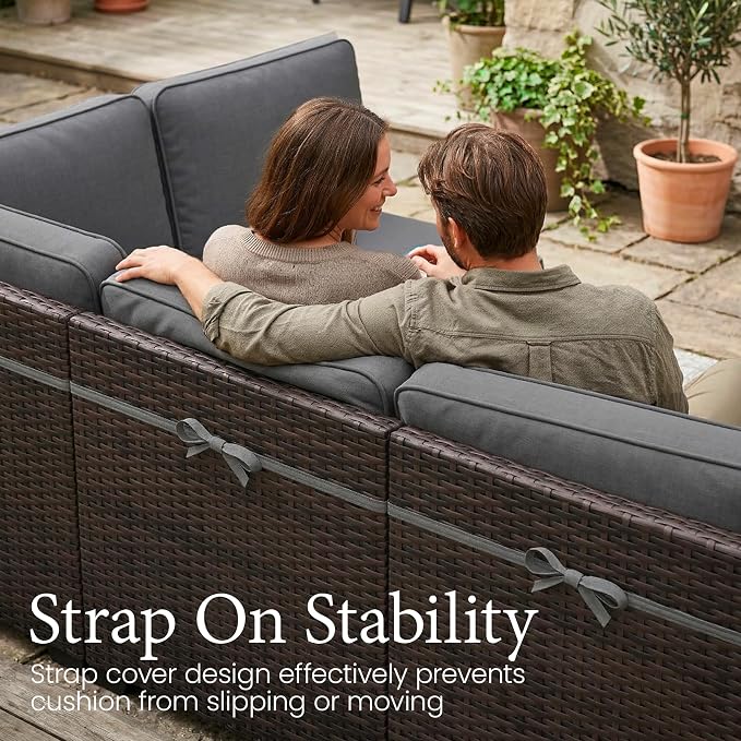 LayinSun 13 Pieces Outdoor Patio Furniture Set with 44" Fire Pit Table Brown Rattan Sectional Sofa Conversation Sets