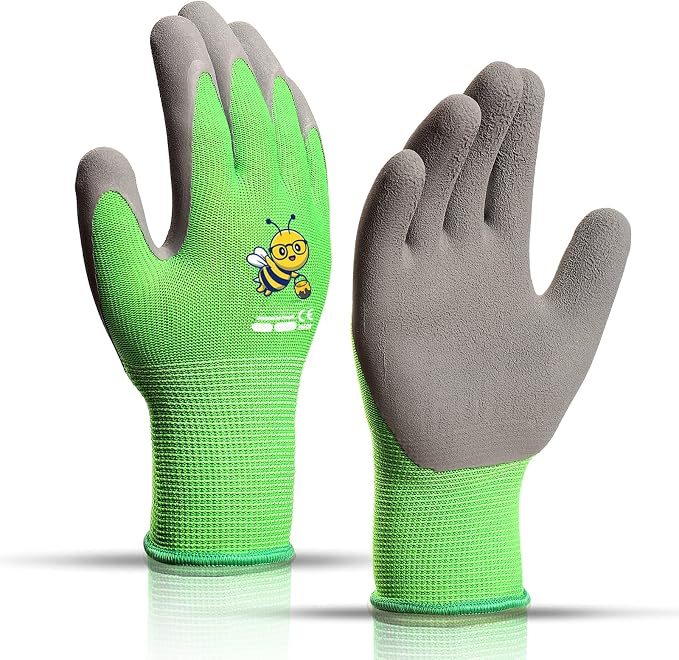 Kids Gardening Gloves, Latex Coated Toddler Yard Gloves, 1 Pairs (5-7 YRS) | Perfect fit for tiny hands, cute washable latex palm protects wrists from dirt, durable for garden play & outdoor tasks.