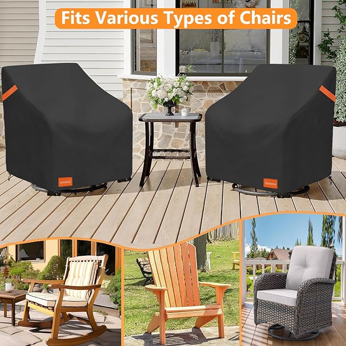 Outdoor Swivel Chair Cover 2 Pack,600D Heavy Duty 100% Waterproof Outdoor Chair Covers,Patio Furniture Covers for Swivel Patio Chairs,27.5" W x 32.5" D x 36" H,Black