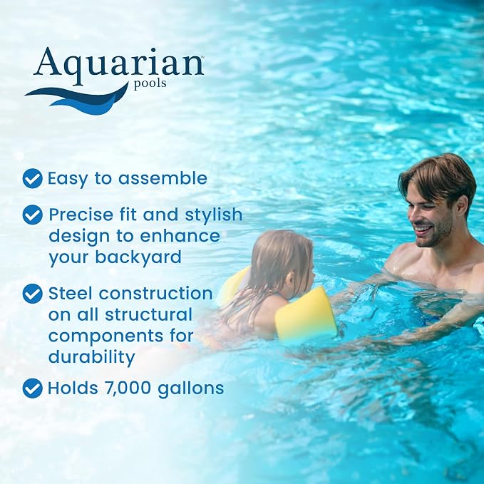 Aquarian Above Ground Swimming Pool, Phoenix Steel-Frame, Round, 21' x 52", Tan - Large Heavy-Duty Outdoor Family Pool for Backyard, Patio, and Yard