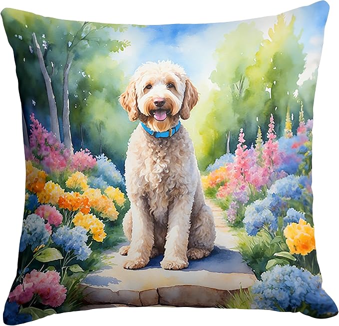 Caroline's Treasures Labradoodle Spring Path Throw Pillow Machine Washable, Indoor Outdoor Decorative Pillow for Couch, Bed or Patio, 14Hx14W