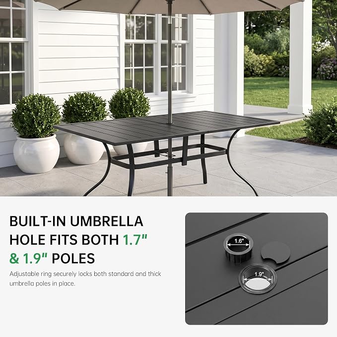 7-Piece Outdoor Dining Set with Umbrella Hole,Patio Swivel Chairs Set and 63"x 38"x 28" Outdoor Patio Table for 6,Modern Garden Dining Set for Poolside Seaside Backyard