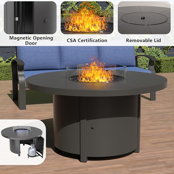 ALAULM Aluminum Patio Furniture Set with Coffee Table Rectangular, 5-seat Outdoor Sectional Furniture w/2 Swivel Chairs, Patio Conversation Set for Porch, Backyard, Poolside-Grey