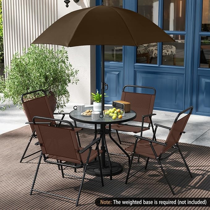 Tangkula 6 Pieces Folding Patio Dining Set, 4 Chairs and 31.5 inches Round Table, Patio Umbrella Included, for Indoor Outdoor Poolside or Balcony (Brown)