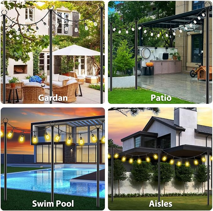 Beizelte 4 Pack 10Ft String Light Poles,Light Poles for Outside Lights with Fork,Outdoor Brackets Hanging Lights,Metal Stand for Deck Patio,Backyard,Wedding,Deck,Party