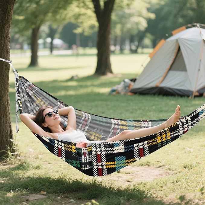 Camping Hammock Outdoor Hammocks for Outside Lattice Black Blue Green Red Beach Trees Portable Lightweight with Pockets Tree Straps Indoor