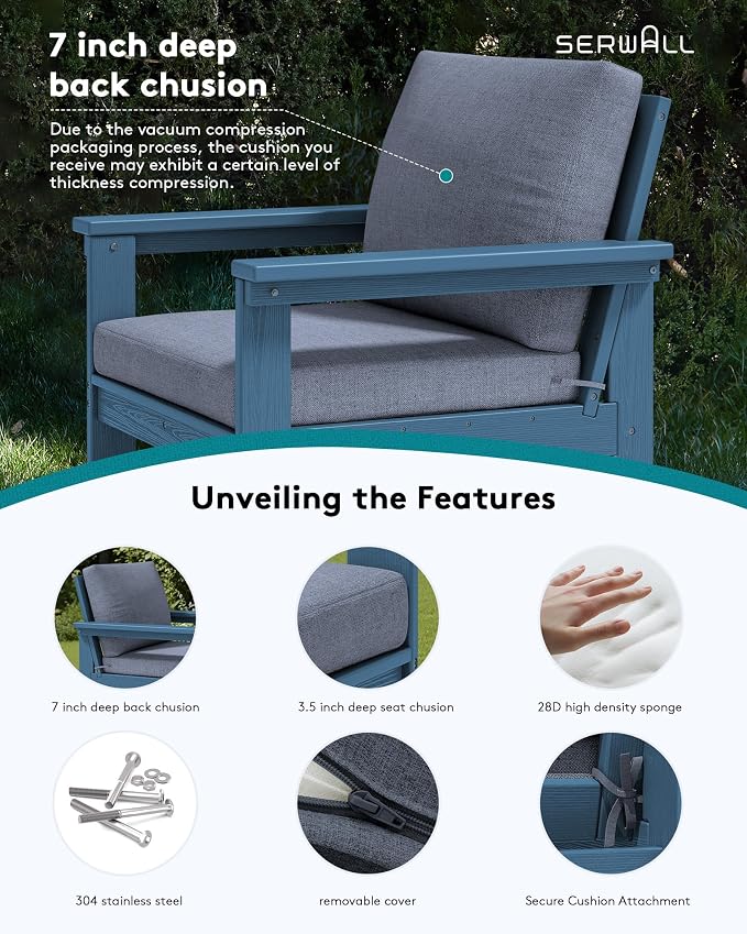 SERWALL HDPE Outdoor Patio Furniture Set with Coffee Table