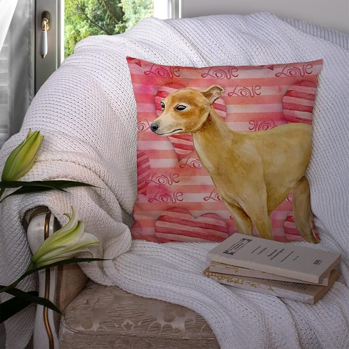 Caroline's Treasures BB9785PW1414 Italian Greyhound Love Fabric Decorative Pillow, Red Machine Washable, Indoor Outdoor Decorative Pillow for Couch, Bed or Patio, 14Hx14W