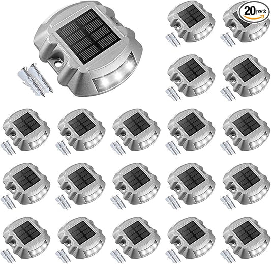 VOLISUN Solar Deck Driveway Dock Lights,Solar Pathway Lights,White 20 Pack | Solar Powered LED, IP68 Waterproof Led Outdoor Warning Step Marine Lights for Sidewalk Garden Yard