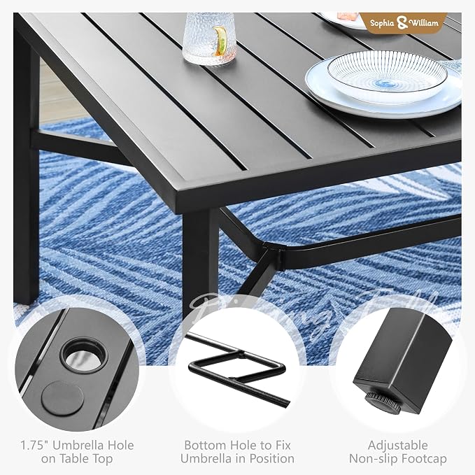 Sophia & William 9 Pieces Patio Dining Set for 8, Outdoor Patio Table and Rattan Chairs Set, 83" L Extra Large Rectangular Table, 1.8" Umbrella Hole, Navy Removable Seat Cushions