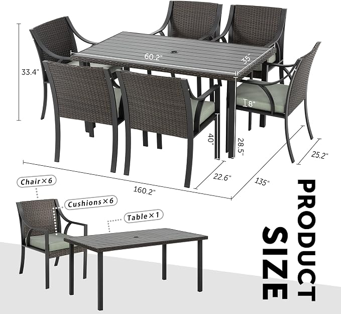 HAPPATIO 7 Piece Patio Dining Set,Outdoor Dining Set,Outdoor Patio Dining Set.Wicker Rattan Patio Dining Furniture. Dining Furniture Set. Outdoor Dining Set for 6.(Green)