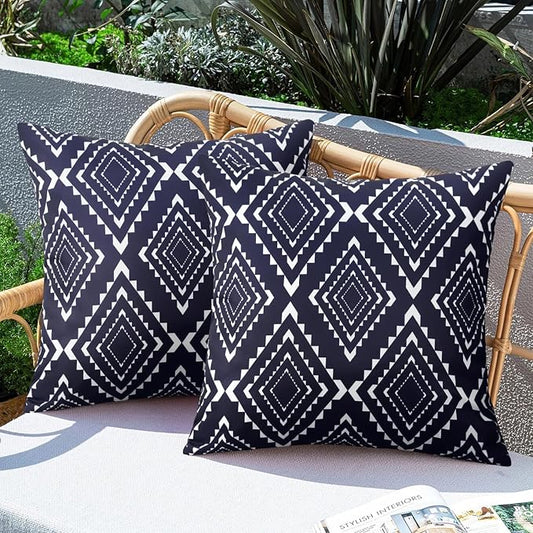 Merrycolor Pack of 2 Outdoor Waterproof Throw Pillow Covers Navy Blue Decorative Square Pillows Cushion Case Outdoor Pillows for Patio Furniture Garden Balcony Couch 18x18 Inch