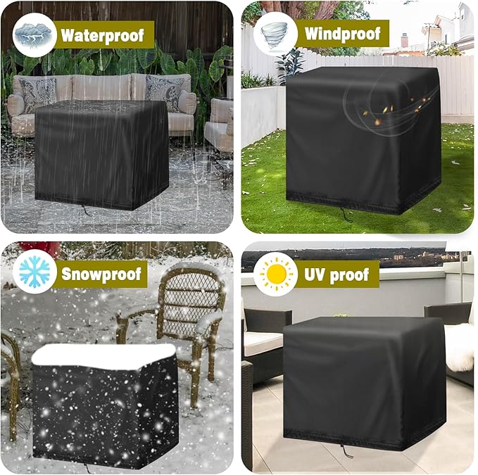 End Tables Cover, Waterproof Sun Dust Protection with Drawstring, Fits Square Small End Bedside Table, Deck Balcony Furniture Protector, Black-22”L x 22”W x 18”H