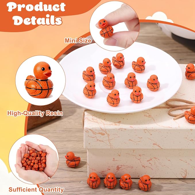 30 Pcs Basketball Ducks, Mini Basketball Resin Ducks Bulk, Fun Printed Toy Figures for Sports Party Favors, Themed Decor, Kids Gift Collection (Basketball)