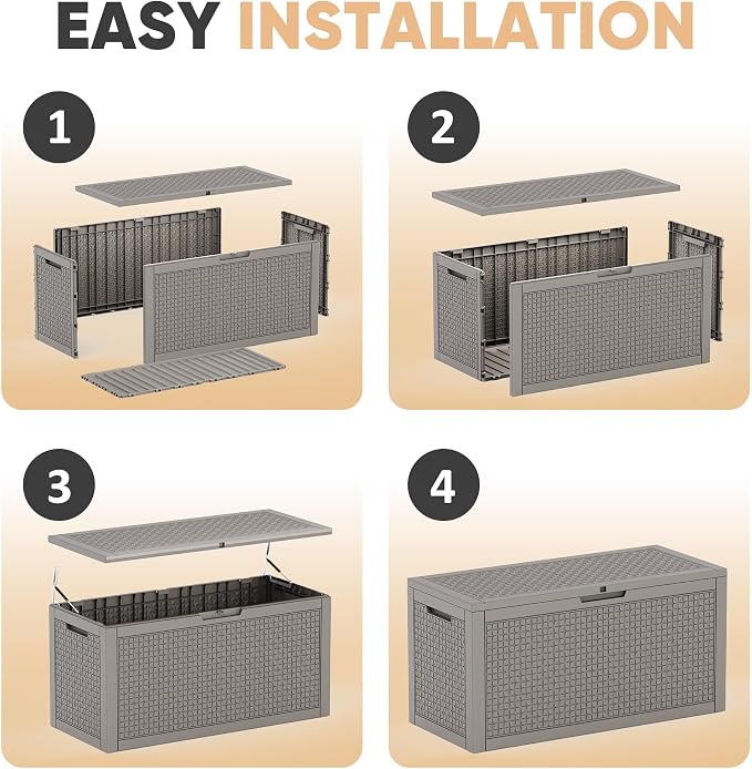 EasyUp 110 Gallon Deck Boxes Outdoor Waterproof, Resin Outside Storage Box for Patio Cushion Furniture Pool Accessories Garden Tools Indoor Outdoor Storage Bench (110 Gallon, Grey)