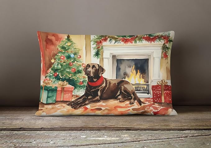 Caroline's Treasures DAC2695PW1216 Labrador Retriever Cozy Christmas Throw Pillow Machine Washable, Indoor Outdoor Decorative Pillow for Couch, Bed or Patio, 12HX16W