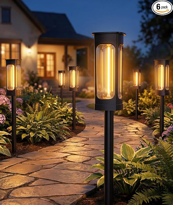Solar Pathway Lights Outdoor - IP55 Waterproof Solar Lights Outdoor with 3000K Warm White LED, Outdoor Solar lights for Yard Patio Garden Driveway Landscape Lighting, Housewarming Gift New Home Decor
