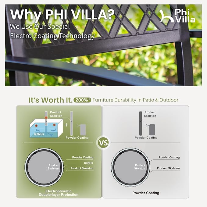 PHI VILLA Patio Dining Set, Stackable Chairs&37" Square Table | 37" Square Table & Stackable Iron Chairs, Large Furniture Set for Porch, Deck, Yard