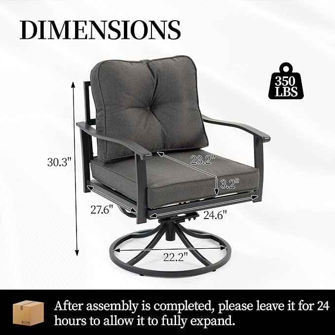 Patio Swivel Rocker Chairs Set of 2, Outdoor Patio Conversation Sets with Rocking Armchairs, Swivel Rocker Chairs, Porch Dark Grey