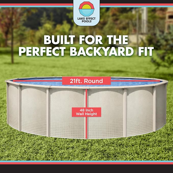 Lake Effect Pools 'Impressions' 21 ft Round Above Ground Swimming Pool Bundle | 48 Inch Height | Steel Sided Walls | Kit Includes: 25 Gauge Liner, A-Frame Ladder, Sand Filter/Pump, & Skimmer