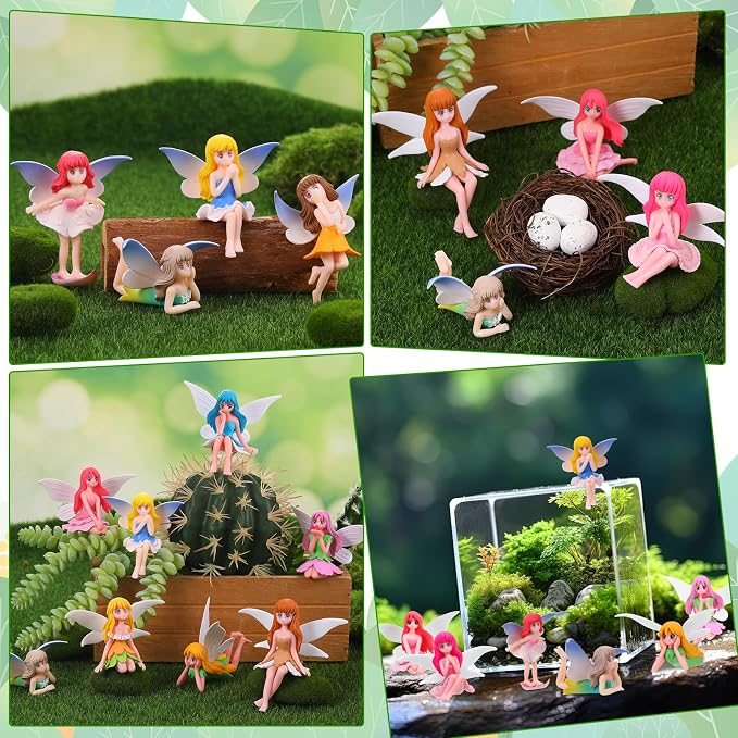 Miniature Fairy Figurines, 12 Pcs Hand-Painted Small Flower Fairies with Wings for Garden Decor, Cake Topper & Landscapes