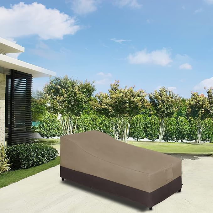 Easy-Going Waterproof Outdoor Chaise Lounge with Windproof, Heavy Duty Patio Lounge Chair Cover with Air Vent (78Wx35.5Dx33H inch- Camel/Dark Brown)