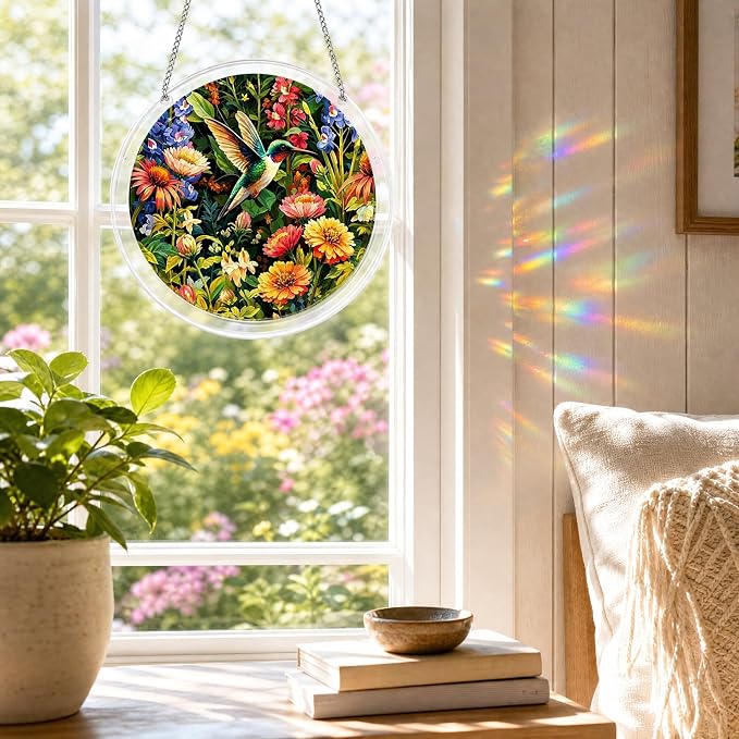 Acrylic Jigsaw Puzzle Suncatcher 7.8'',Stained Glass Suncatcher Home Decor | Hummingbird Acrylic Puzzle Suncatcher,DIY Sun Catcher Puzzle Kit,Window Hanging Ornament Art,Home Garden Decor Gift for Mom