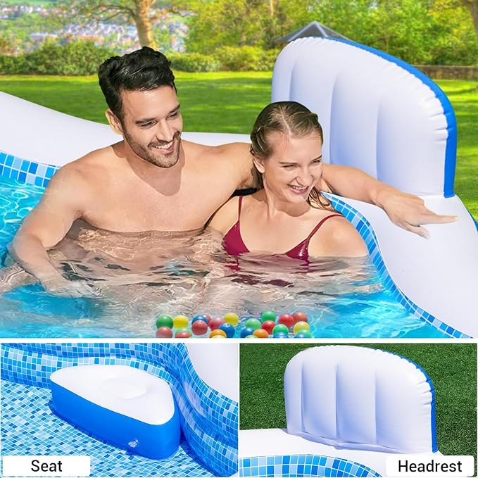 Extra Large Inflatable Swimming Pool with Seats Pump, 10.1TF X 7.5FT Blow-Up Pool Thickened Heavy Duty Family Full Sized Pool for Adults, Inflatable Pools for Garden, Backyard Summer Water Party