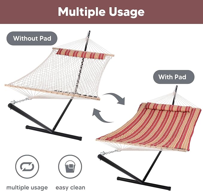 SUNCREAT Hammock with Stand 2 Person Heavy Duty for Outdoor and Indoor, Extra Large Hammock Storage Bag, Black