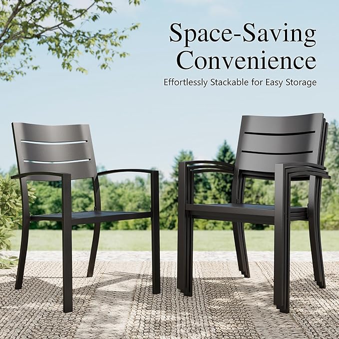 Sophia & William Patio Table and Chairs Set, Outdoor Dining Set for 8, 9 Piece Metal Patio Furniture, 57.5" Square Table with Wood-Like Tabletop