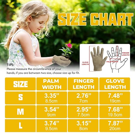 HANDLANDY 2 Pairs Kids Leather Gardening Gloves, Kid Work Gloves, Khaki, M | Durable Soft Breathable Yard Work Cycling Outdoor Playing Glove for Age 2-9, for Children, Boys, Girls, Toddlers, Great Gift