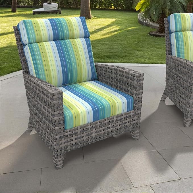 Covers & All Sunbrella Outdoor Cushions, High Back Outdoor Chair Cushions with Supportive Foam Seat and Poly Fill Back, Made with Waterproof, Stain & Fade Resistant Sunbrella Fabric for Patio Chairs