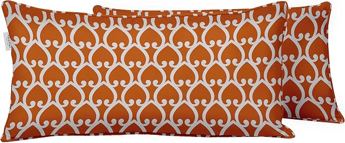 Indoor/Outdoor Polyester Fabric Lumbar Pillow Cover, All-Weather Waterproof Rectangular Cushion Case for Patio Furniture, 12 x 24 Set of 2 - Heart-86