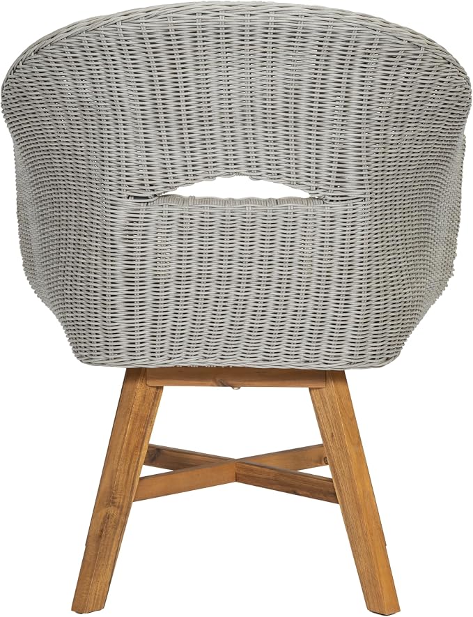 Christopher Knight Home Ambes 7 Piece Acacia Wood Outdoor Dining Set for 6, Patio Dining Table and Chair Set with Curved Rattan Backrest & Cushions, Outdoor Dining Table Set, Beige+Grey Ash+Brown