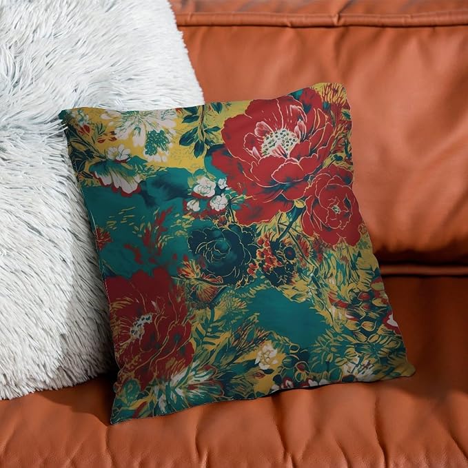Animal Tiger Stripe Colorful Chinoiserie Throw Pillow Covers Peony Floral Asian Throw Pillow Cover Classic Outdoor Garden Decoration for Patio Funiture Garden 18x18 in