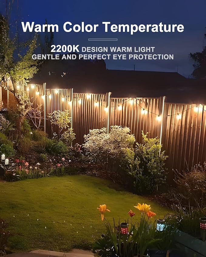 Lightdot 200FT Outdoor String Lights, LED Bistro String Lights with Shatterproof ST38 Vintage Bulbs, 2200K Dimmable, Waterproof Hanging Lights for Porch, Deck, Garden, Backyard, Balcony - ETL Listed