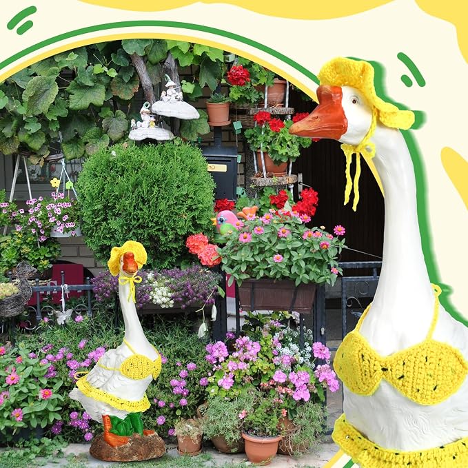Soulchen 1 Set Summer Porch Goose Outfit 23 Inch Cement Bikini Goose Clothes Dress Clothes and Hat Costume Set for Summer Garden Yard Decor