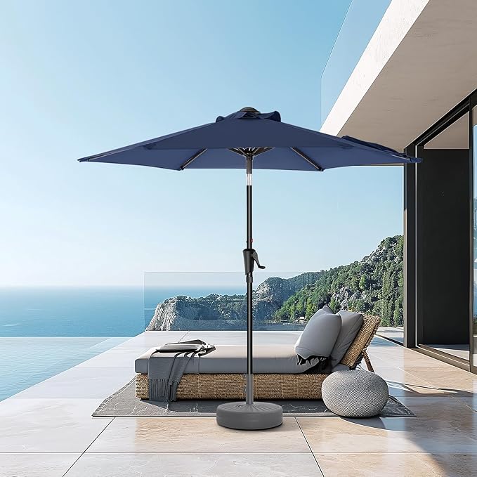 HOMSHADE 7.5ft Outdoor Patio Umbrella - Market Table Pool Deck Umbrella UPF50+ UV Protection with Push Button Tilt, Crank and 6 Sturdy Ribs (Navy Blue, No base)