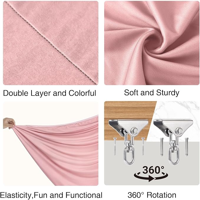 GarveeLife Dual-Layer Compression Sensory Hammock Swing for Kids & Adults, Calming Cuddle Chair, 360° Swivel, Deep Pressure Therapy, Durable & Comfortable, 300 lbs Capacity, Light Pink