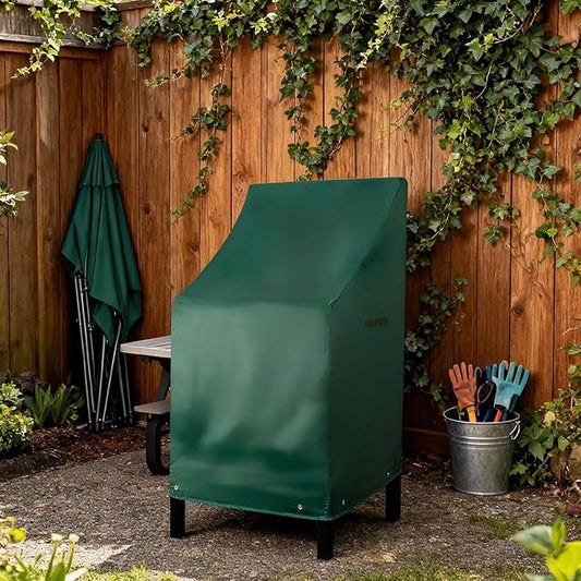 RosieLily High Back Patio Chair Covers Waterproof Heavy Duty Stackable Outdoor Bar Stool Cover Brown Patio Furniture Covers Outside Lounge Deep Seat Lawn Chair Cover, High Back, 1 Pack-Green