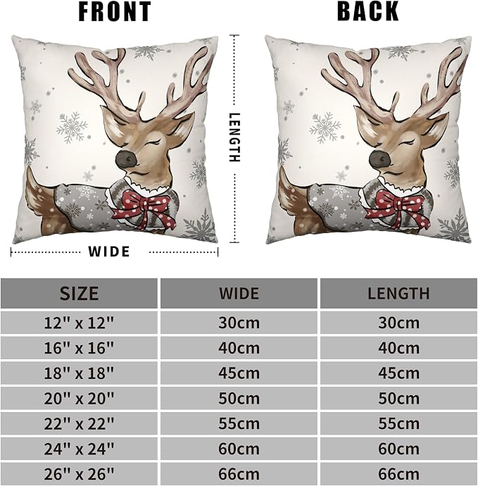 Christmas Outdoor Pillow Covers 16x16 Set of 2 Brown Snowman Reindeer with Snowflakes Throw Pillow Covers Decorative Cotton Linen Cushion Case for Home Decor Couch Living Room