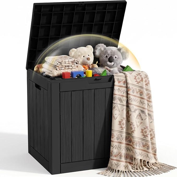 EFU Outdoor Storage Box 38 Gallon Deck Box (Indoor & Outdoor) Lockable UV Resistance Waterproof Resin Storage Bin Storage Box for Outdoor,Patio Storage(Black)