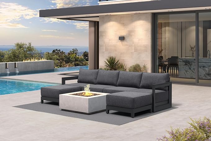 PURPLE LEAF Patio Furniture Set U-Shaped Outdoor Couch with 9.6" Thick Cushion and Soft Pillows 6 Piece Outdoor Sectional Sofas with Ottoman Modern Outdoor Conversation Sets for Yard Porch Deck, Grey