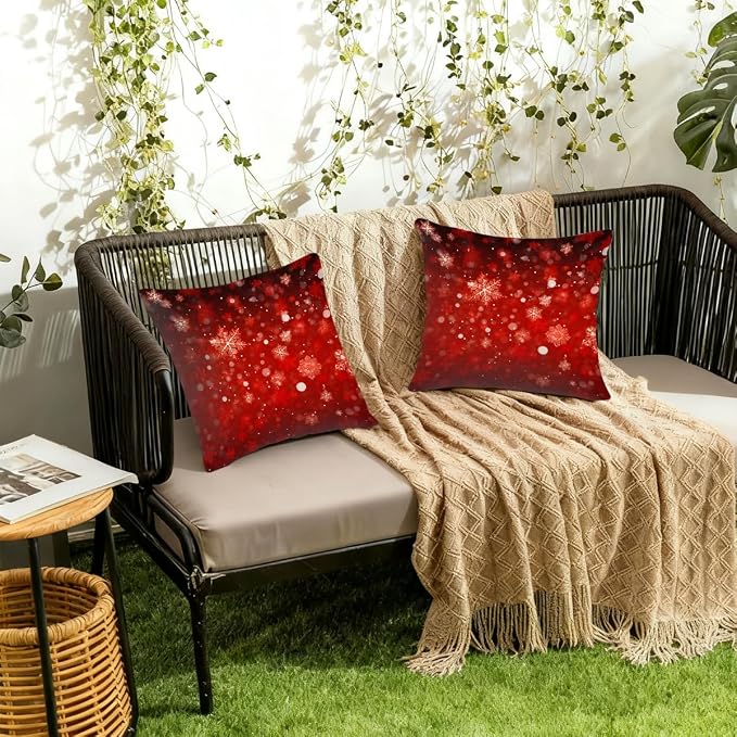 22x22 Inch Outdoor Pillow Covers Set of 2 Waterproof Throw Pillow Covers Decorative Couch Cushion Covers Red Christmas Snowflakes Square Pillowcases Protectors for Patio Garden Sofa