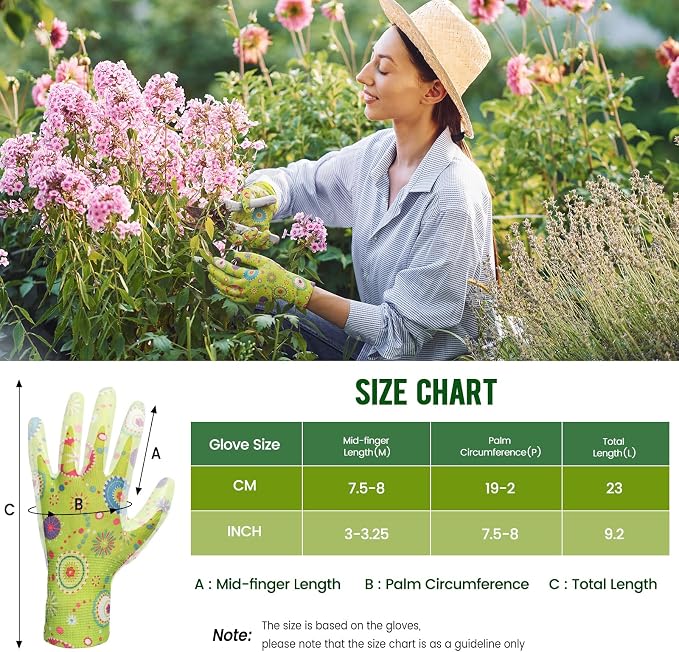 6 Pairs Gardening Gloves for Women - Breathable Rubber Coated Garden Gloves, Multi-purposes Gardening Gloves