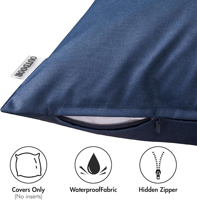 MIULEE Decorative Outdoor Waterproof Pillow Covers 16x16 Navy Blue | Decorative Patio Furniture,Pack of 2,Accent Square Soild Throw Pillow Covers,Summer Garden Tent Couch Sofa