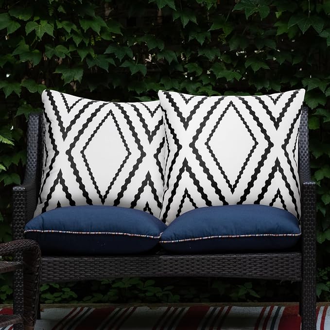 Adabana Outdoor Waterproof Pillow Covers 20x20 White | Geometric Decorative Throw Pillow Covers Set of 2 for Patio, Garden, Porch, Farmhouse