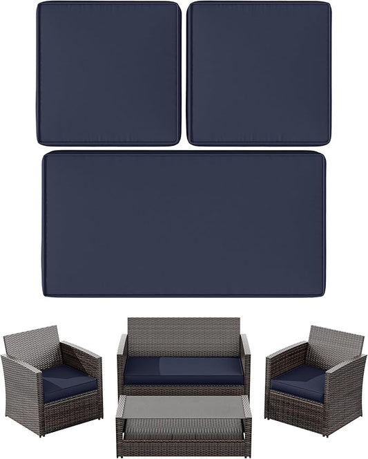 3 Pack Outdoor Patio Seat Cushions Replacement Covers Fit for 4 Pieces 4-Seater Wicker Rattan Patio Conversation Set Loveseat Chair Couch Furniture,36x18x2,18x18x2,Navy Blue-Cover Only