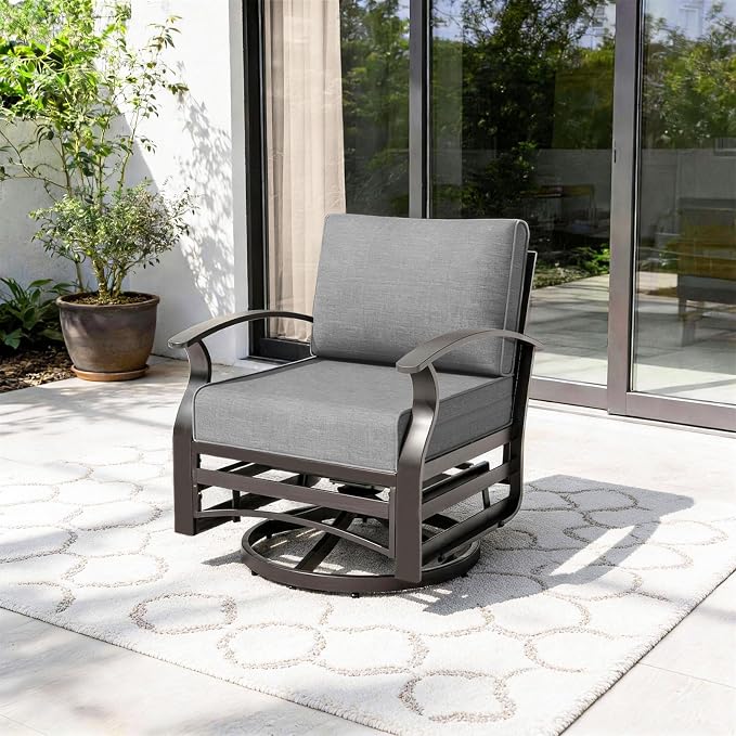 Gotland Outdoor Furniture, Metal Outdoor Swivel Chair with 5.1’’ High-Resilience Seat Cushions 6.2’’ Thick Back Pillow 29.5’’ Deep Seat Removable Cushions, Patio Furniture for Lawn, Porch