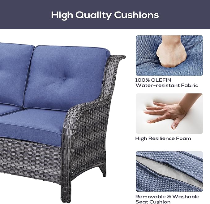 Belord 8 Piece Wicker Patio Furniture Set, Outdoor Swivel Rocker Chairs Set of 2 with Ottomans and Sectional Couch, All Weather Patio Conversation Furniture Set, for Pool,Yard Gray Wicker/Blue